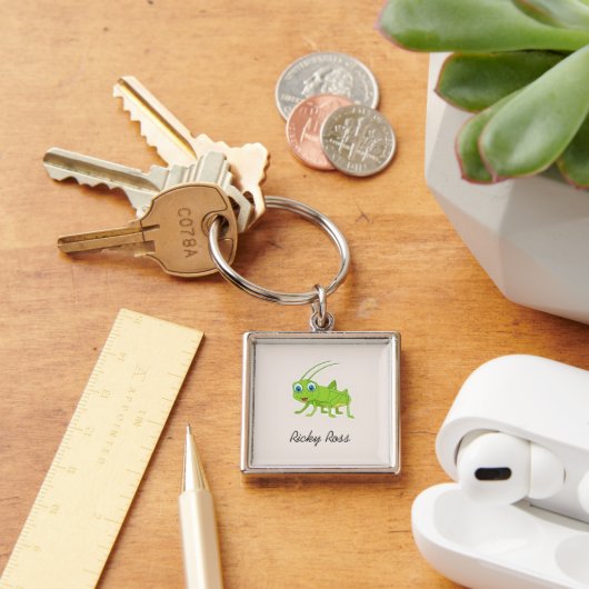 Leuke groene sprinkhaan paarse sleutelhanger (Bureau)