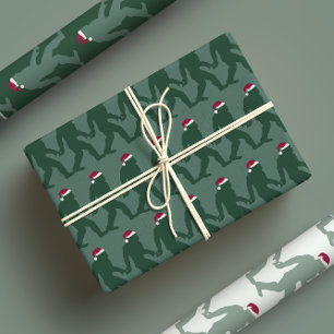Leuke groene tonale Bigfoot Santa Unieke Xmas Inpakpapier Vel