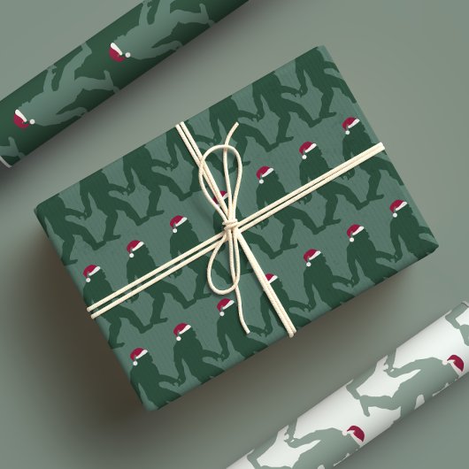 Leuke groene tonale Bigfoot Santa Unieke Xmas Inpakpapier Vel