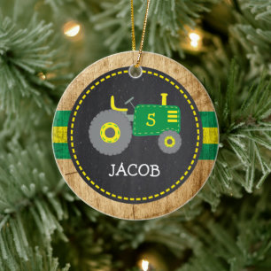 Leuke groene tractor verjaardag aandenken namaak h keramisch ornament