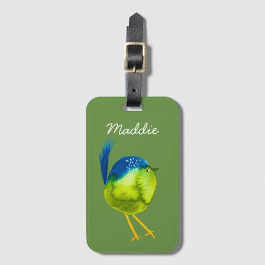 Leuke groene vogel waterverf bagagelabel (Voorkant (verticaal))