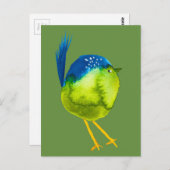 Leuke groene vogel waterverf briefkaart (Voorkant / Achterkant)