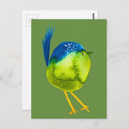 Leuke groene vogel waterverf briefkaart (Voorkant / Achterkant)