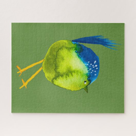 Leuke groene vogel waterverf legpuzzel (Horizontaal)