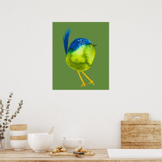 Leuke groene vogel waterverf poster (Keuken)