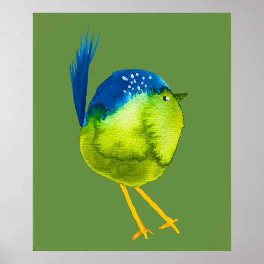 Leuke groene vogel waterverf poster (Voorkant)