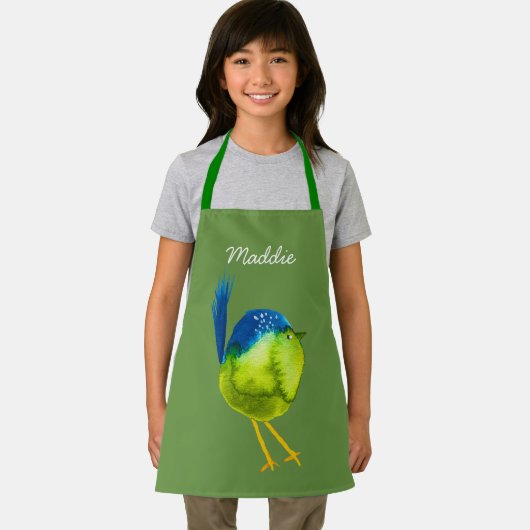 Leuke groene vogel waterverf schort (Insitu)