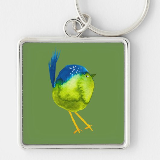 Leuke groene vogel waterverf sleutelhanger (Voorkant)