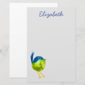 Leuke groene waterverf vogel briefpapier (Voorkant / Achterkant)
