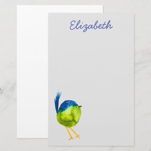 Leuke groene waterverf vogel briefpapier (Voorkant / Achterkant)