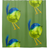 Leuke groene waterverf vogel douchegordijn (Voorkant)