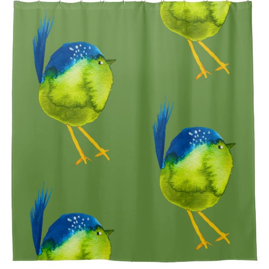 Leuke groene waterverf vogel douchegordijn (Voorkant)