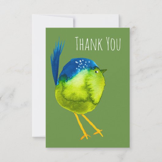 Leuke groene waterverf vogel notitiekaartje (Voorkant)