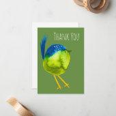 Leuke groene waterverf vogel notitiekaartje (Voorkant / Achterkant in situ)