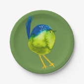 Leuke groene waterverf vogel papieren bordje (Voorkant)