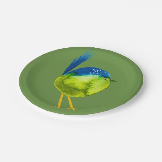 Leuke groene waterverf vogel papieren bordje (Gekanteld)