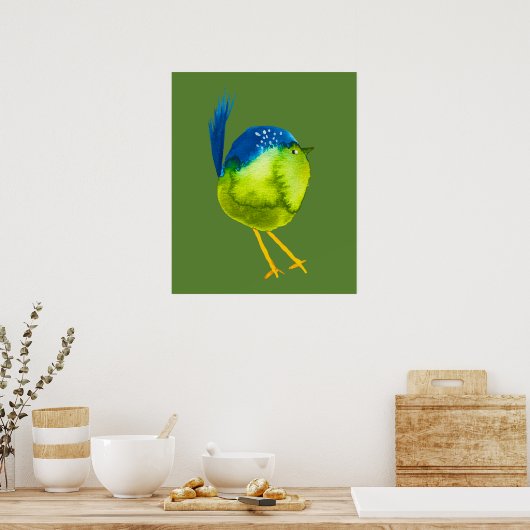 Leuke groene waterverf vogel poster (Keuken)