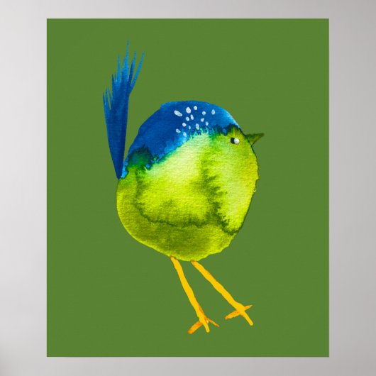 Leuke groene waterverf vogel poster (Voorkant)