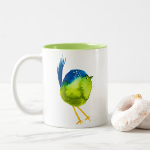 Leuke groene waterverf vogel tweekleurige koffiemok