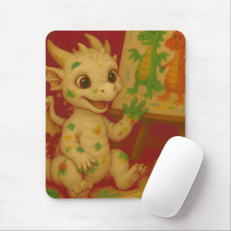 Leuke grootoogwitte baby vorst Dragon Finger-Paint Muismat