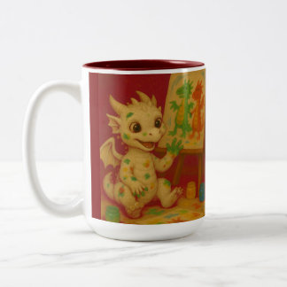 Leuke grootoogwitte baby vorst Dragon Finger-Paint Tweekleurige Koffiemok