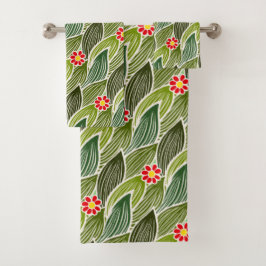 Leuke Groovy Hippie Rode Groene Madeliefjes Bloemm Bad Handdoek
