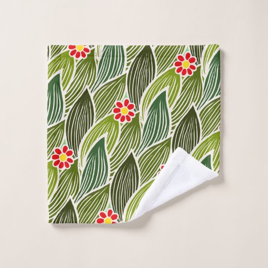 Leuke Groovy Hippie Rode Groene Madeliefjes Bloemm Bad Handdoek (Wasdoekje)