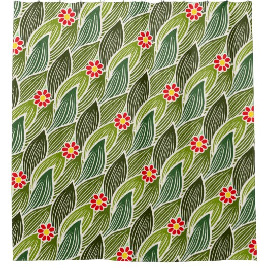 Leuke Groovy Hippie Rode Groene Madeliefjes Bloemm Douchegordijn (Voorkant)