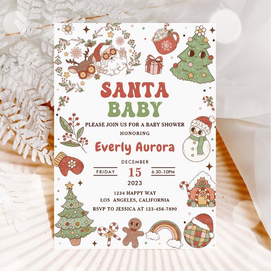 Leuke Groovy Kerstman Kerst Baby Shower Kaart