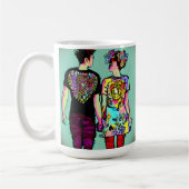 Leuke Grunge Guy en Punk Meisje Holding Handen Koffiemok (Links)