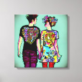 Leuke Grunge Punk Rock Paar Holding Handen AI Art Canvas Afdruk (Voorkant)