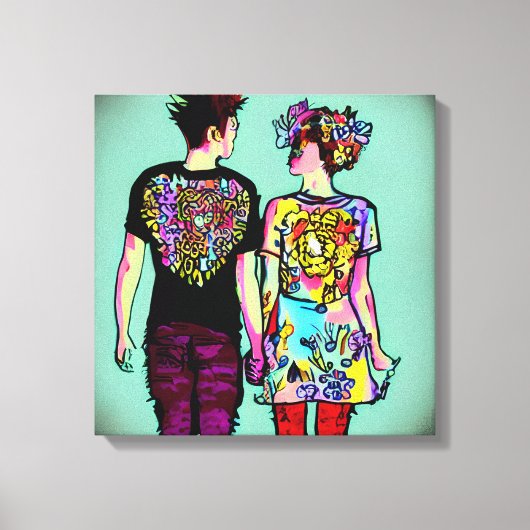 Leuke Grunge Punk Rock Paar Holding Handen AI Art Canvas Afdruk (Voorkant)