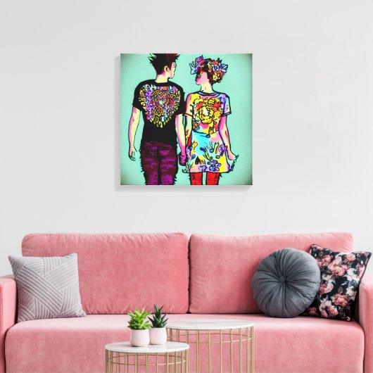 Leuke Grunge Punk Rock Paar Holding Handen AI Art Canvas Afdruk (Insitu (Woonkamer))