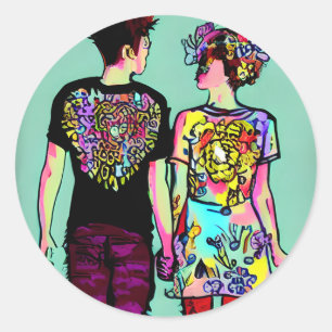 Leuke Grunge Punk Rock Paar in Liefde Ronde Sticker