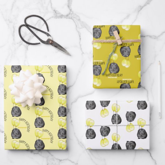 Leuke Guinee Pig Gele Ballonnen Custom Verjaardag Inpakpapier Vel (Voorkant)
