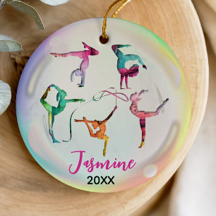 Leuke Gymnastiek Meisje Spelers Rainbow gepersonal Keramisch Ornament