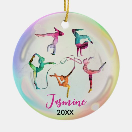 Leuke Gymnastiek Meisje Spelers Rainbow gepersonal Keramisch Ornament (Voorkant)