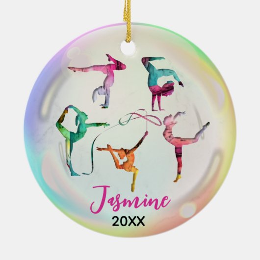 Leuke Gymnastiek Meisje Spelers Rainbow gepersonal Keramisch Ornament (Achterkant)