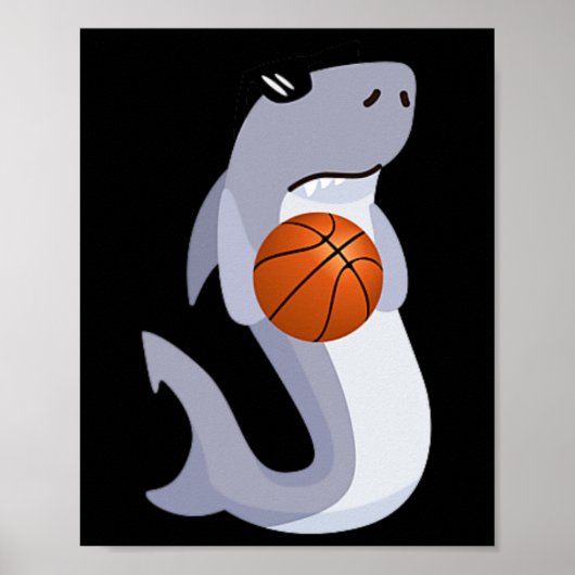 Leuke haai dragen zonnebril spelen basketbal poster (Voorkant)