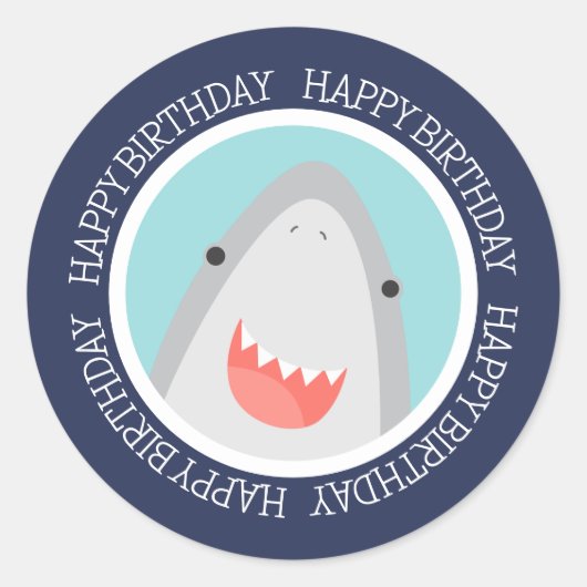 Leuke Haai Gelukkige Verjaardag Ronde Sticker (Voorkant)