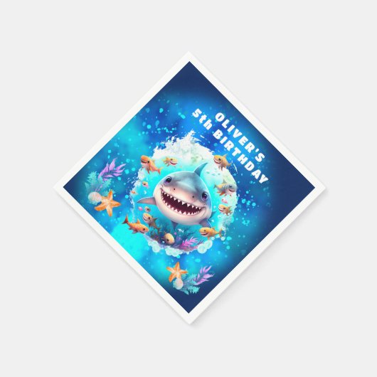 Leuke haai jongen verjaardag blauwe partij papier servet (Hoek)