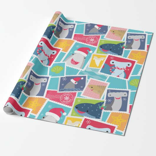 Leuke haai soort kerst inpakpapier (Uitgerold)