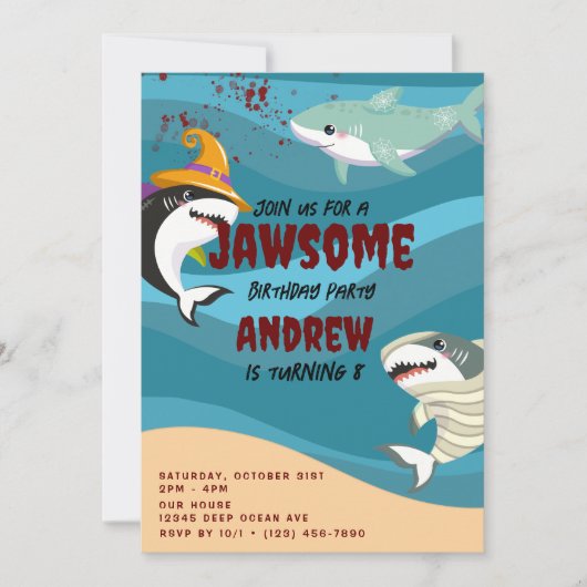 Leuke haai thema oceaan Halloween kostuum verjaard Kaart (Voorkant)
