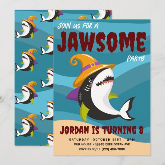 Leuke haai thema oceaan Halloween kostuum verjaard Kaart (Voorkant / Achterkant)