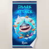 Leuke haai zomer vakantie naam jongen strandlaken (Voorkant)