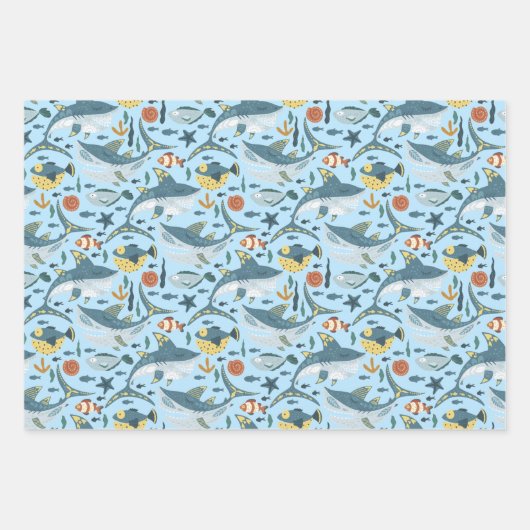 Leuke haaien blauw groen grijs verjaardag baby jon inpakpapier vel (Voorkant 3)