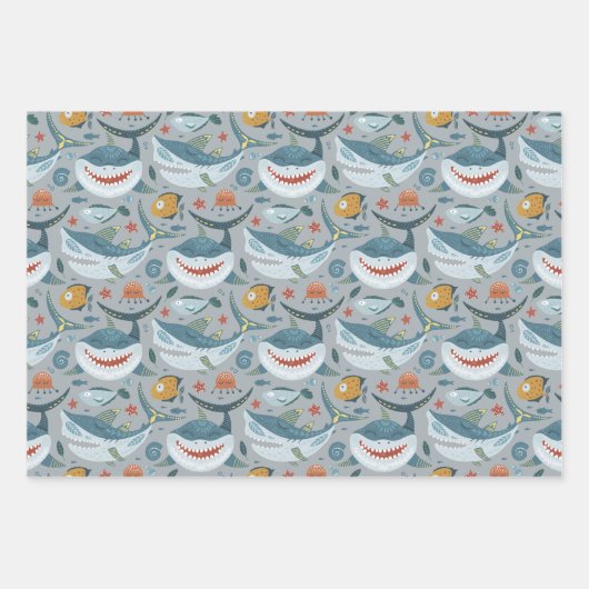 Leuke haaien blauw groen grijs verjaardag baby jon inpakpapier vel (Voorkant 2)