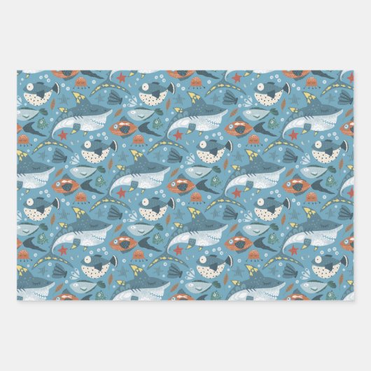 Leuke haaien blauw groen grijs verjaardag baby jon inpakpapier vel (Voorkant)