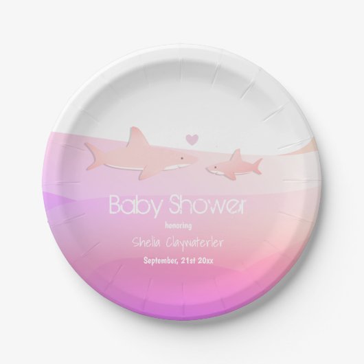 Leuke haaien en Ocean Pink | BABY SHOWER Papieren Bordje (Voorkant)
