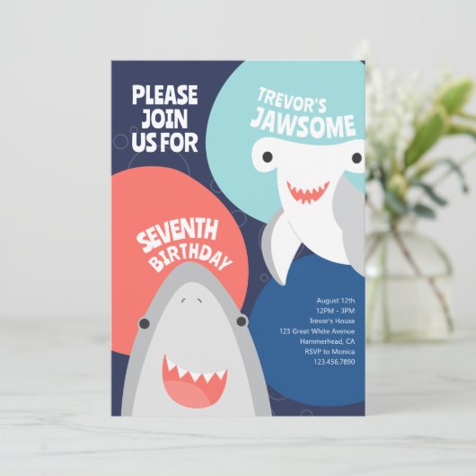Leuke haaiensoort Kids Verjaardag Uitnodiging (Staand voorkant)